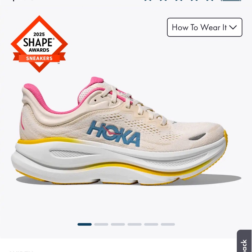 Hoka Women's Cream and Pink Sneakers with Blue Logo